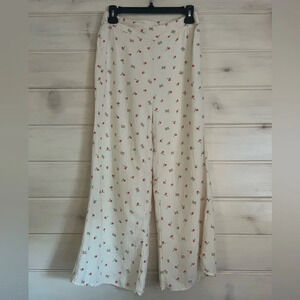 Feather Bone By Anthropologie 2 Cream Cherry Print High Rise Wide Leg Crop Pants